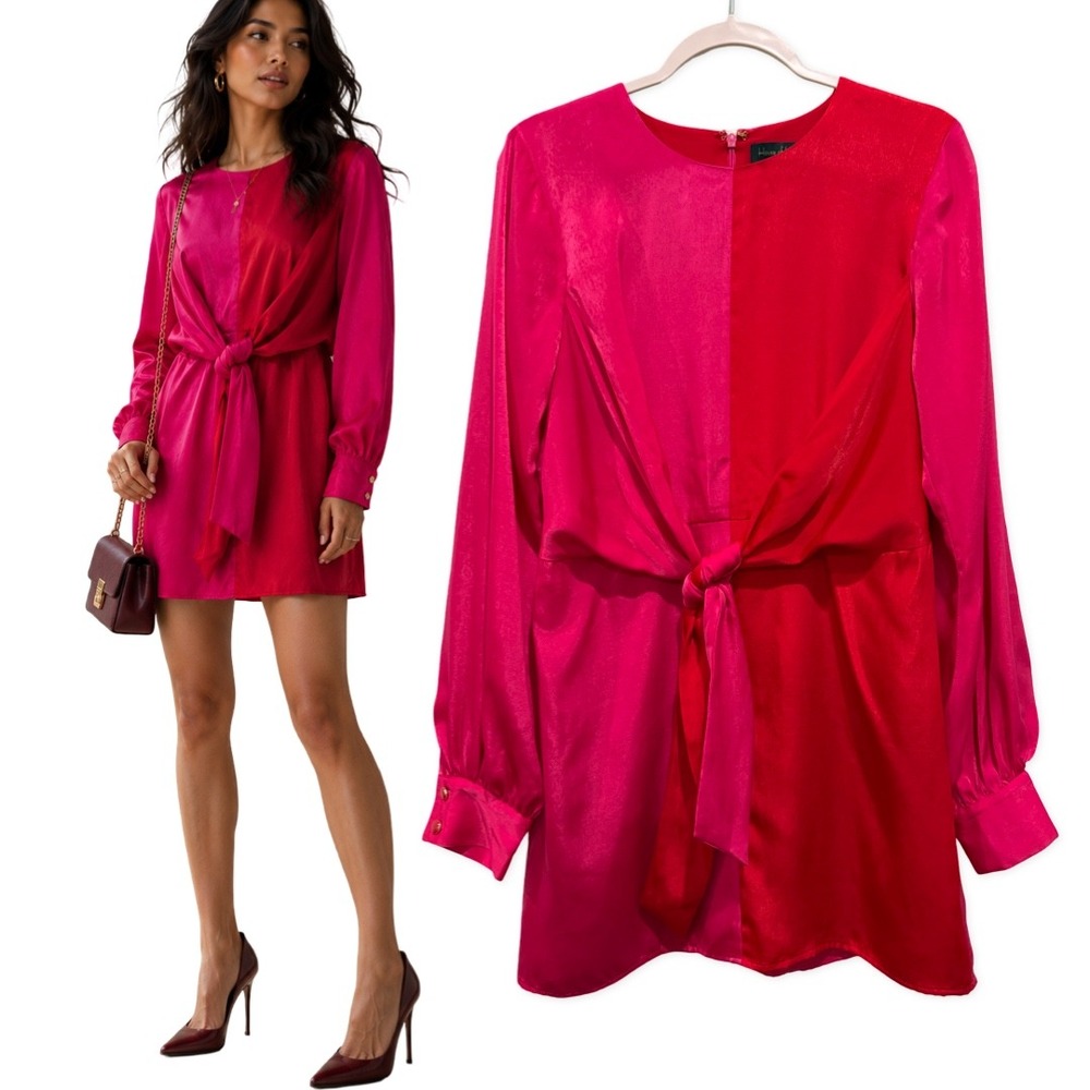 Revolve House of Harlow Satin Mini Dress Pink‎ Red Medium Long Sleeves Romantic